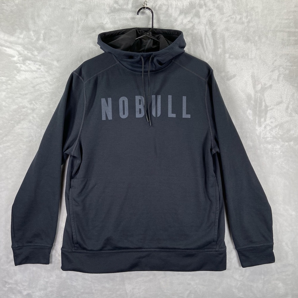 NOBULL Hoodie Mens Large Pullover Sweatshirt Black Logo Spellout Drawstring
